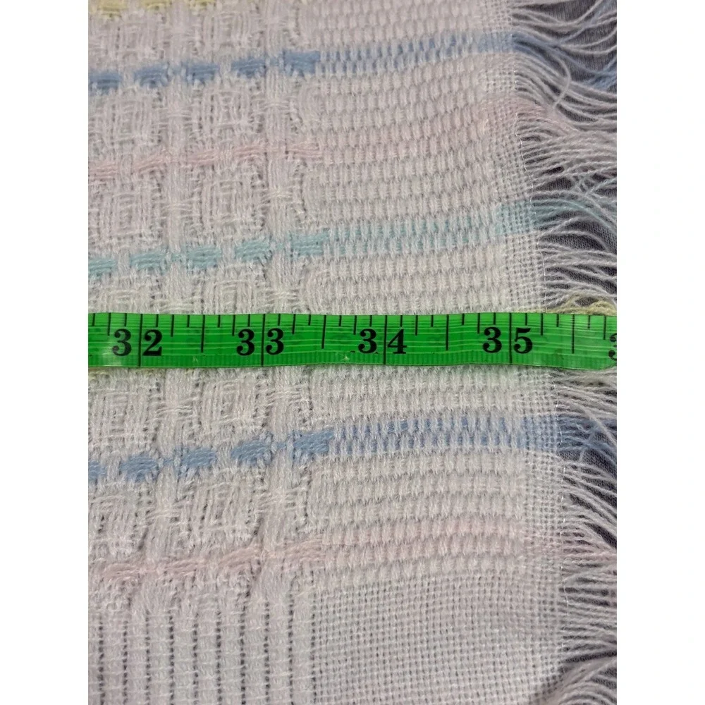 Vintage Woven Baby Blanket Pastel Stripes White Fringe Acrylic Made in Japan